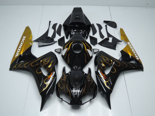 Honda CBR 1000 RR 2006-2007 Motorrad Verkleidungen - Schwarz Gold Flamme