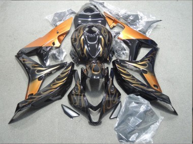 Honda CBR 600 RR 2007-2008 Motorrad Verkleidungen - Schwarz Orange Flamme