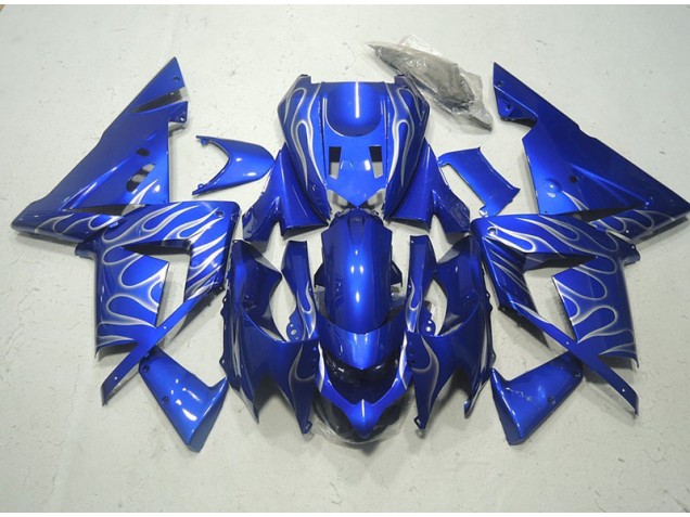 Kawasaki ZX10R 2003-2005 Motorrad Verkleidungen - Blau Weiße Flamme