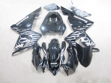 Kawasaki ZX10R 2003-2005 Motorrad Verkleidungen - Schwarze Weiße Flamme